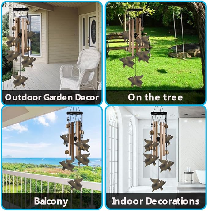 Fly Pigs Wind Chimes Outdoor Decor - with 4 Tubes 5 Pigs Wind Chime, Mobile Romantic Flying Pigs Wind Catcher, Garden Pigs Windchimes for Home, Mom Gifts, Balcony, Tree, Festival, Garden Decoration