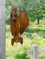 Modern Artisans Mama and Baby Bat Rustic Hanging Metal Garden Sculpture, XL Size (Facing Left)