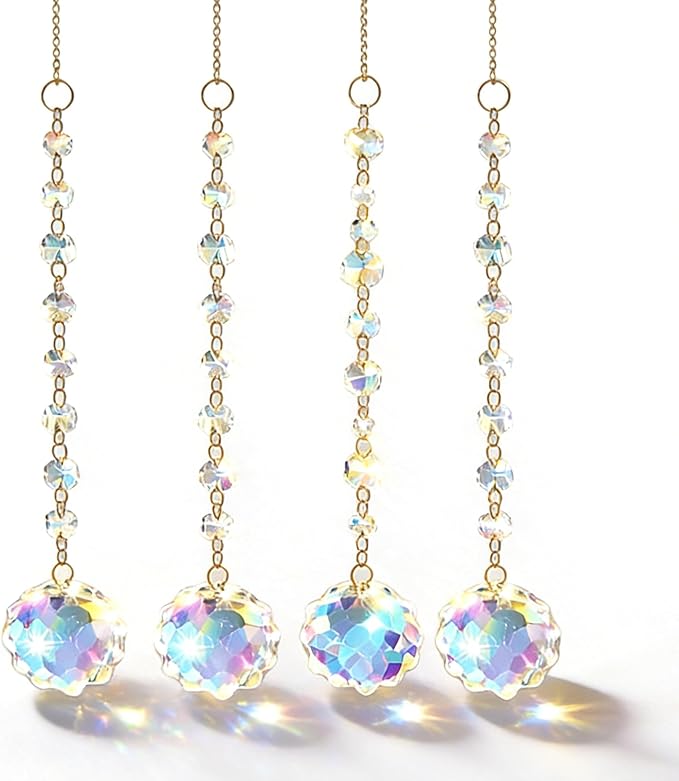 Window Sun Catcher Hanging - Glass Prism Rainbow Maker with Crystal Bead Chain, Suncatcher for Windows, Colorful Light Reflector Decor for Home Bedroom Balcony Garden