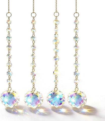 Window Sun Catcher Hanging - Glass Prism Rainbow Maker with Crystal Bead Chain, Suncatcher for Windows, Colorful Light Reflector Decor for Home Bedroom Balcony Garden