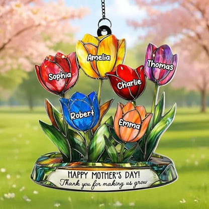 Personalized Grandma Mom Tulip Flower Acrylic Sun Catcher Ornament, Custom Heartfelt Grandma Gifts for Mothers Day, Nana Gift from Grandkids, Custom Family Window Hanging Home Decor