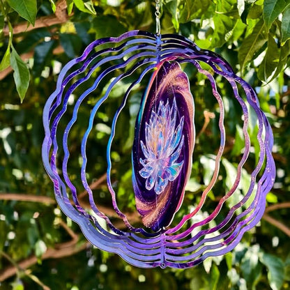 10x10 Crystal Lotus Flower Spinning Wind Chime Rainbow Galaxy Wind Spinner Outdoor Garden Decor Crystal Chimes Mother's Day Housewarming Gift