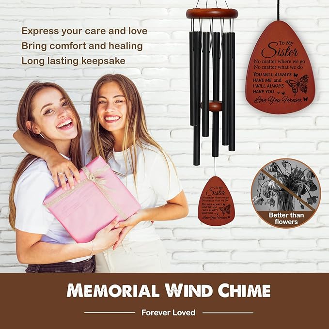 Fall Sister Birthday Wind Chimes Gifts for Sister, Thank You Gifts for Women Friends, Garden Decoration for Outside Patio Home or Garden Decor, Unique Christmas Valentine's Day Wind Chimes