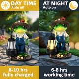 Solar Garden Decor - Frog Statues with Lantern 9" Resin Solar Frogs for Outdoors Patio Yard Porch Lawn Balcony Decor Ideas Animal Lover Gardening Gifts for Women Mom Wife