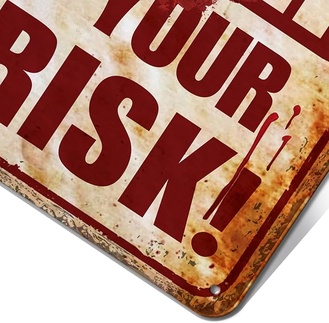 Halloween Decorations Outdoor Scary Metal Sign Halloween Bloody Horror Signs For Party Enter At Your Own Risk 12"x8"