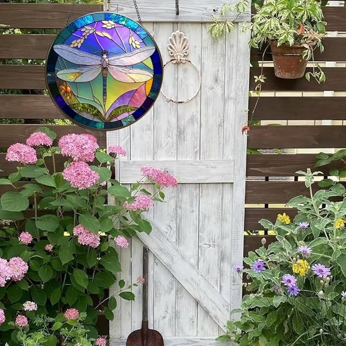 Suncatcher Dragonfly Stained Glass Suncatchers Stained Glass Ornament for Home Decor Indoor Wall Art Gift for Mother Women Friends (Dragonfly, M)
