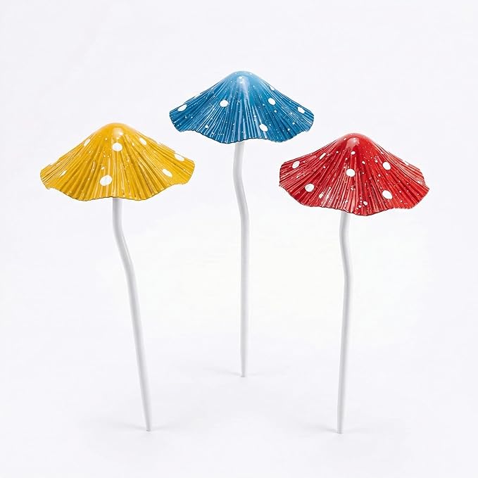 Metal Mushroom Garden Stakes Set of 3, Rust-Free Heavy Duty Metal Yard Art Decor, Whimsical Toadstool Lawn Ornaments for Fairy Garden, Flower Bed Edging, Patio & Planter Pot (No Assembly Needed)