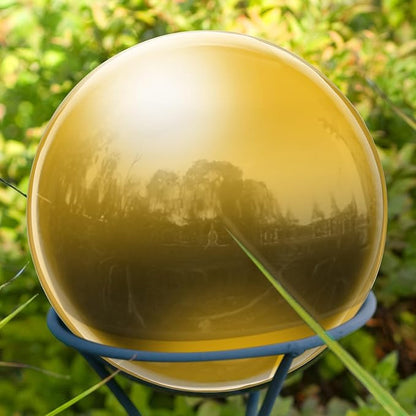 uxcell Gazing Ball 3 Inch 76mm Reflective Sphere Polished Hollow Ball, Stainless Steel Gazing Globe Mirror Ball for Home Garden Outdoor Decoration, Bright Yellow