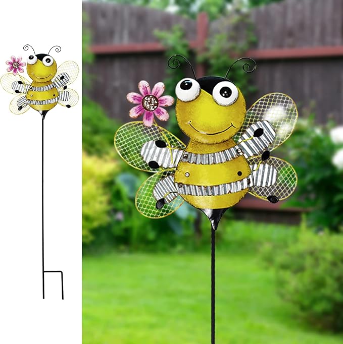 Metal Garden Stakes Spring Yard Sign Decorative Plant Stake Lawn Art Patio Decor Pathway Ornaments Indoor Outdoor Decoration (Bee)