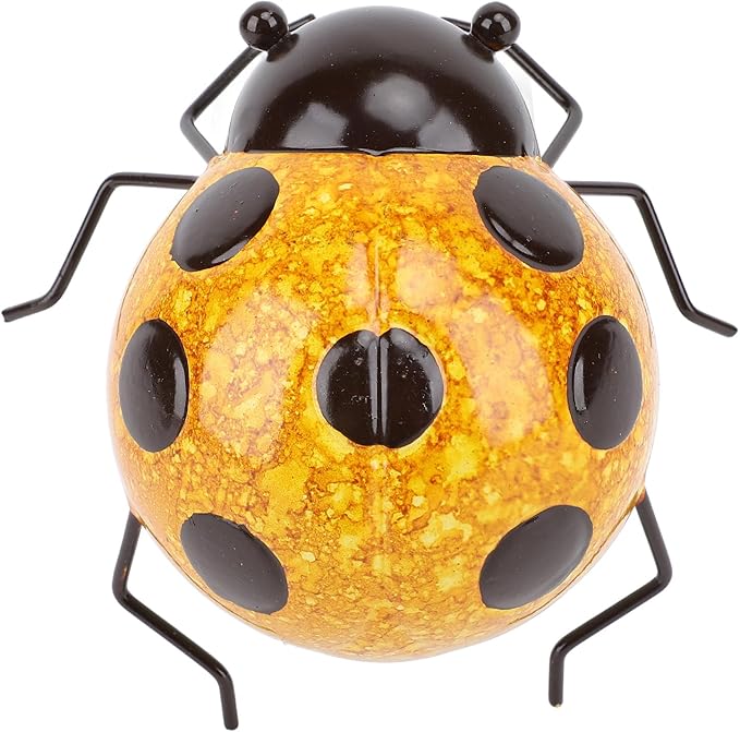 Metal Garden Wall Art Decor Cute Wall Sculptures Statues Outdoor Decoration Yard Lawn Porch Fence Ornaments, Handcrafted Iron Decorative Ladybird Sculpture Art
