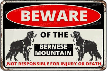 Beware Of The Dog Bernese Mountain Sign Aluminum Metal Tin Signs Outdoor Yard Sign Warning Sign For Fence Yard Home Kitchen Farm Garden Wall Decor 8x12 Inch