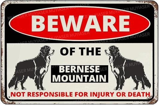 Beware Of The Dog Bernese Mountain Sign Aluminum Metal Tin Signs Outdoor Yard Sign Warning Sign For Fence Yard Home Kitchen Farm Garden Wall Decor 8x12 Inch