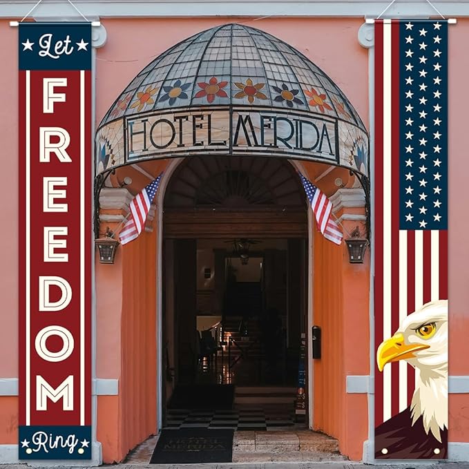 4th of July Decorations, Patriotic Decorations of Hanging American Flag Banners Porch Signs 12 x 71 in for Memorial Day Independence Day Veterans Day Labor Day for Yard Indoor Outdoor Décor