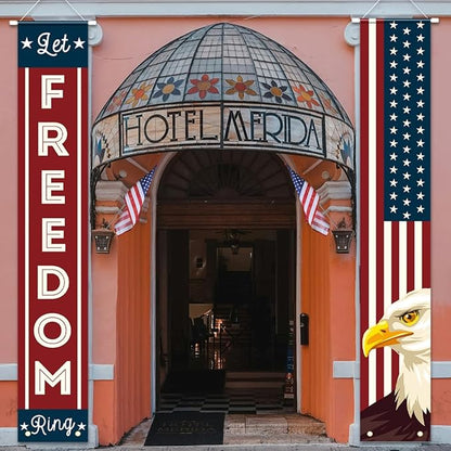 4th of July Decorations, Patriotic Decorations of Hanging American Flag Banners Porch Signs 12 x 71 in for Memorial Day Independence Day Veterans Day Labor Day for Yard Indoor Outdoor Décor