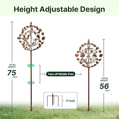 Wind Spinners Outdoor, 75" Large Metal Kinetic Wind Sculptures for Garden, 360 Degrees Swivel Yard Art with 2 Piece Welcome Flag Decoration
