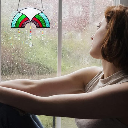 BOXCASA Stained Glass Suncatchers Crystals Pendants,Rainbow Crystal Beads Decor Gifts for Women,Suncatcher for Window Colorful Crystal Prism Pendants Gifts for Mother Grandma Nana Aunt