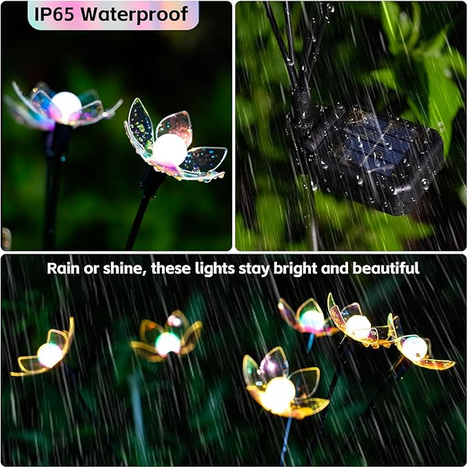 SRNPMIU Solar Lights Outdoor, Solar Firefly Swaying Light with Flower, Garden Decor Lights, IP65 Waterproof, 2 Lighting Modes, Yard Patio Pathway Decoration, Gifts for Women, Grandma (4Pack 24LED)