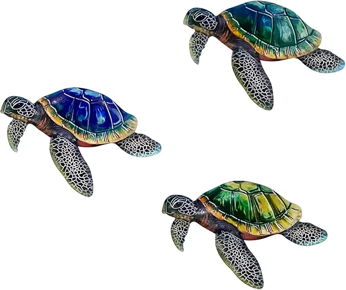 VividLadybug Metal Turtle Sea Wall Decor Outdoor Garden Hanging Art Sculptures Home Ocean Theme Decorations for Kitchen Fence Bathroom and Pool, 3Pcs