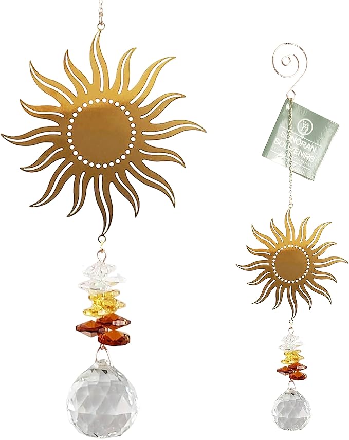 Crystal Cascade Suncatcher - Rose Gold Crystal Hanging Ornament for Windows Hanging Prism Rainbow Maker Feng Shui (Sun)