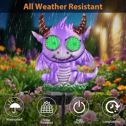 Fantasy Dragon Garden Stakes Decorative 39.7" with Moving Solar Eyeballs, Purple Dragon Garden Decor Pathway Lights for Outside Patio Lawn Yard Metal Art
