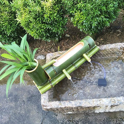 Bamboo Fountain Watergarden Handmade Pump Sculpture Statue Arts and Crafts Ornaments Waterfall Outdoor Japanese Pond Fish Tank Courtyard with Pump,40Cm Ornaments (40Cm)