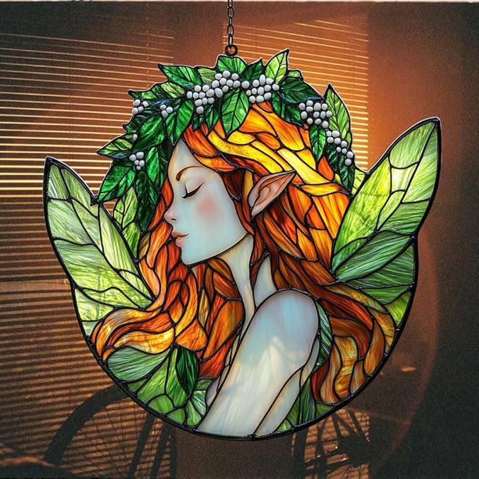 Healing Fairy Acrylic Suncatcher Stained Glass Effect Window Car Hanging Christmas Ornament Indoor Outdoor Decor Garden Sun Catcher Panel for Fairy Lover for Women Mom Grandma