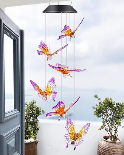 Butterfly Wind Chimes, Solar Wind Chimes/Wind Chimes for Outside Color Changing (Gifts for mom/Gift for Grandmom/Gift for Women) Thanksgiving Gift Butterfly Gift
