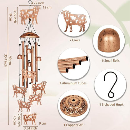 GDNSFIT Cow Wind Chimes for Outside, Metal Windchimes Outdoors, Cow Gifts for Women/Men, Memorial/Birthday Gifts, Garden Decor for Outside, Patio or Yard, Durable Chimes for Outdoors