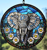 Elephant and Flower Acrylic Suncatcher, for Mom or Lover, Window Hanging Decor