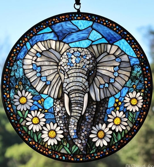 Elephant and Flower Acrylic Suncatcher, for Mom or Lover, Window Hanging Decor