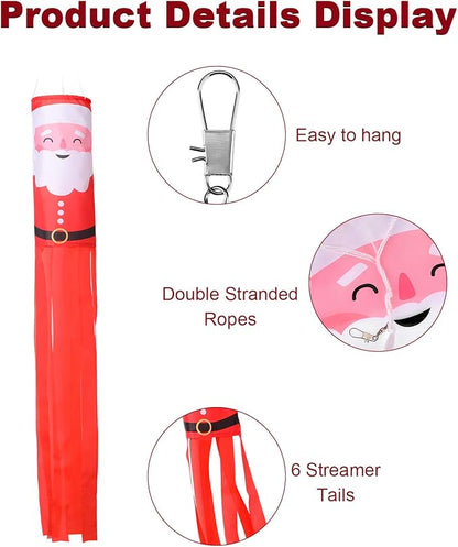 Tatuo 2 Pieces Christmas Windsock Santa Claus Windsock Santa Outdoor Hanging Windsocks Winter Decorative Fabric Wind Sock for Tree Decorations Front Yard Porch Patio Lawn Garden Party