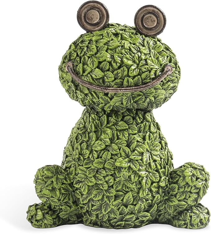 Green Frog Figurine for Plant Pot Decor, 5.3" Resin Frog Small Statue Fairy Garden Accessories, Outdoor Flower Garden Yard Patio Lawn Indoor Table Shelf Home Decorations, Gifts for Women