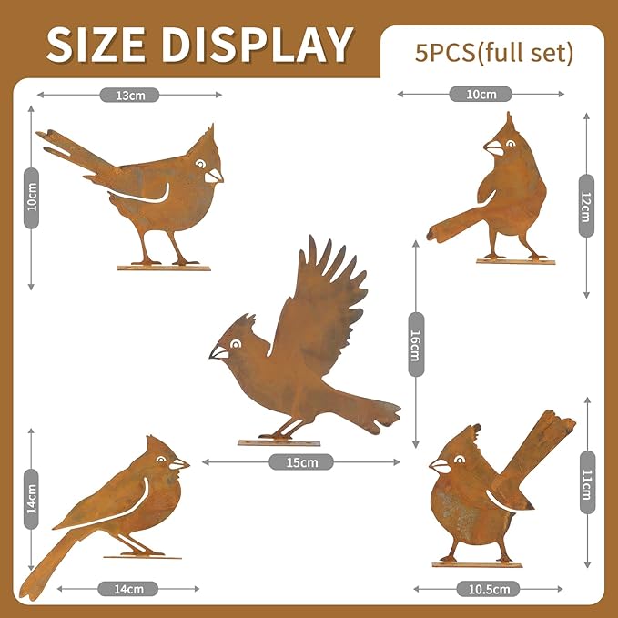 Geila 5PCS Rusty Birds Decoration, Fence Decorations Outdoor, Metal Birds Yard Decor Perfect Yard Art and Large Outdoor Ornaments