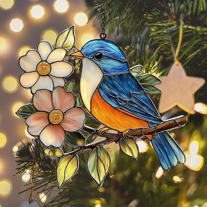 Bluebird Acrylic Suncatcher Stained Glass Effect Window Car Hanging Christmas Ornament Indoor Outdoor Decor Garden Sun Catcher Panel for Acrylic Suncatcher Lover for Women Mom Grandma