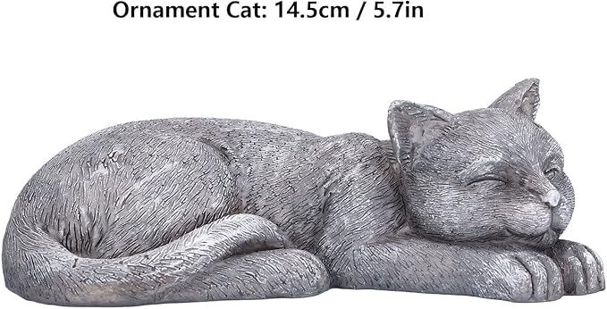 Hapivida Cat Garden Statue, 5.5in Mini Pet Garden Memorial Stone Sleeping Cat Statue Decor Outdoor Resin Realistics Sculptures Gift Grey
