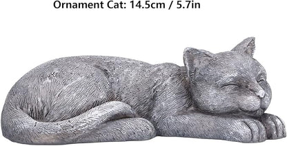 Hapivida Cat Garden Statue, 5.5in Mini Pet Garden Memorial Stone Sleeping Cat Statue Decor Outdoor Resin Realistics Sculptures Gift Grey