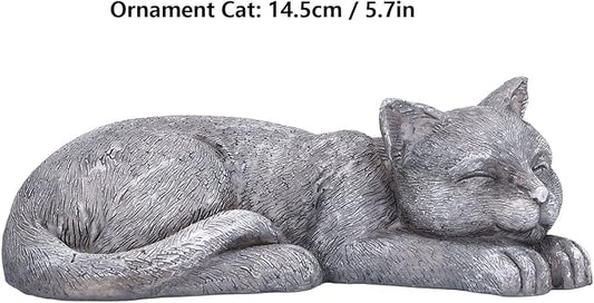 Hapivida Cat Garden Statue, 5.5in Mini Pet Garden Memorial Stone Sleeping Cat Statue Decor Outdoor Resin Realistics Sculptures Gift Grey