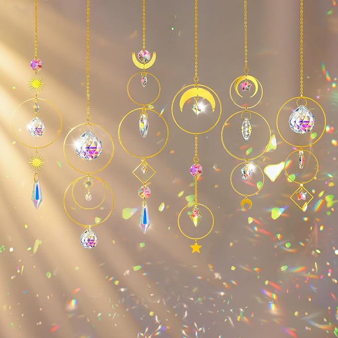 H&D HYALINE & DORA 6PCS Crystal Suncatcher Hanging Sun Catcher with Crystals Chain Pendant Ornament Crystal Balls for Window Home Garden Decor