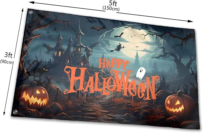 Happy Halloween Flag 3x5 Ft Outdoor Indoor With Grommet Garden Yard Banner Decorative Sign