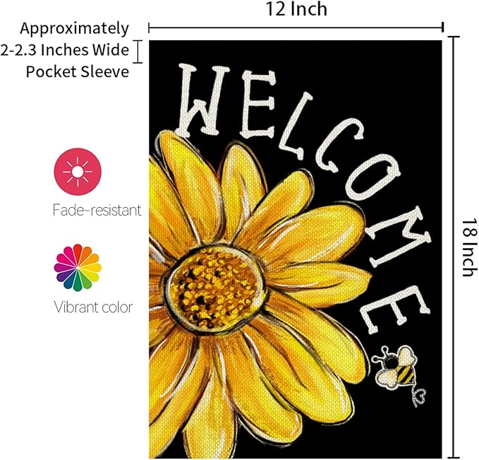 CROWNED BEAUTY Spring Summer Garden Flag Daisy Bee Welcome 12x18 Inch Double Sided Small Floral Seasonal Holiday Decoration for Outdoor Lawn Yard