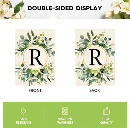 AVOIN colorlife Monogram Letter R Floral Garden Flag 12x18 Inch Double Sided Outside, Family Last Name Initial Yard Outdoor Decoration