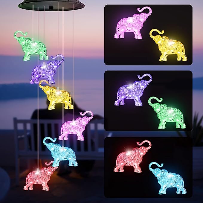 Mom Grandma Gifts for Mothers Day, Birthday Gardening Elephant Gifts for Women, Solar Lights Outdoor Decorative Solar Wind Chimes for Outside Garden Decor Yard Patio Porch