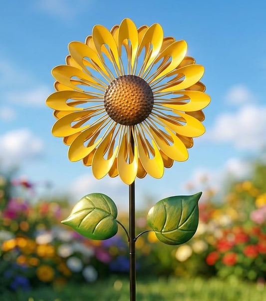 Sunflower Wind Spinners Outdoor, Metal Pinwheel Wind Sculpture for Yard Decorations, Windmill for Yard, Garden, Patio Art