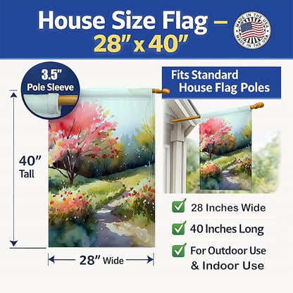 Caroline's Treasures North Carolina Dogwoods in Watercolor House Flag Large Porch Sleeve Pole Decorative Outside Yard Banner Artwork Wall Hanging, Polyester, House Size, Multicolor