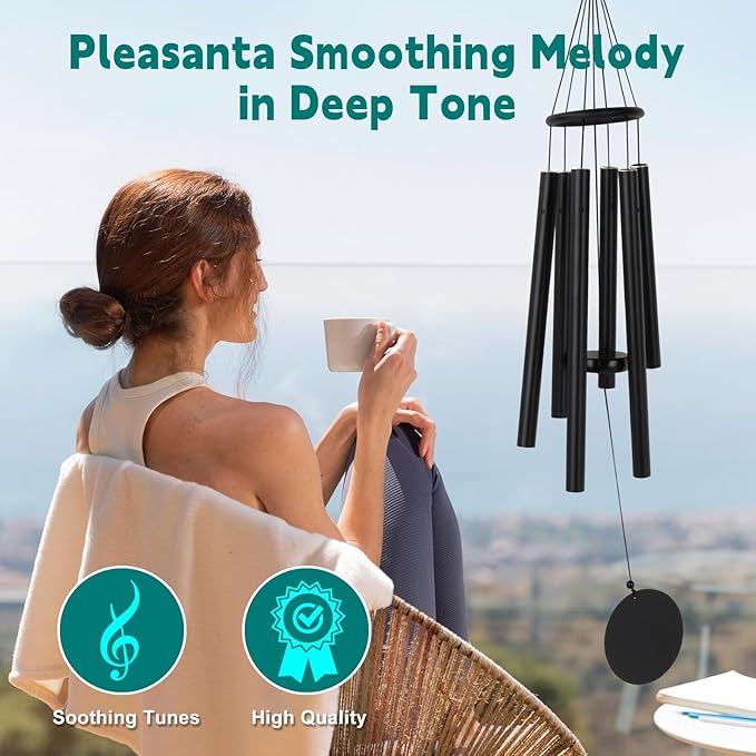 Outdoor Wind Chimes 32" Black Aluminum Wind Chimes for Garden, Patio Decor - Deep Tones Create Zen Atmosphere, Soothing Relaxation Gift for Mom, Dad, Women, Men, Unisex