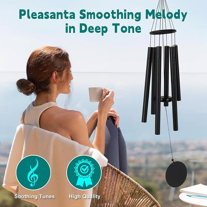 Outdoor Wind Chimes 32" Black Aluminum Wind Chimes for Garden, Patio Decor - Deep Tones Create Zen Atmosphere, Soothing Relaxation Gift for Mom, Dad, Women, Men, Unisex