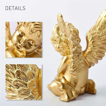 YUEOECOR 2PCS Cherubs Angels Resin Garden Statue Figurine, Adorable Angel Sculpture Memorial Statue Indoor Outdoor Home Garden Decoration (B 2PCS Gold)