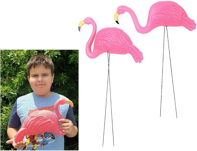 Zugar Land Large Pink Flamingo Yard Ornaments (Pack of 2 Different Designs) Tall. Great Garden Decor