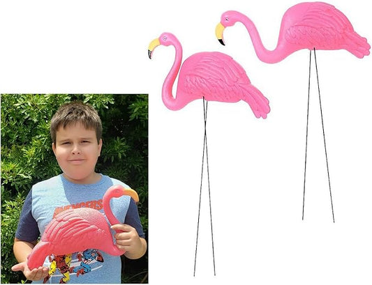 Zugar Land Large Pink Flamingo Yard Ornaments (Pack of 2 Different Designs) Tall. Great Garden Decor