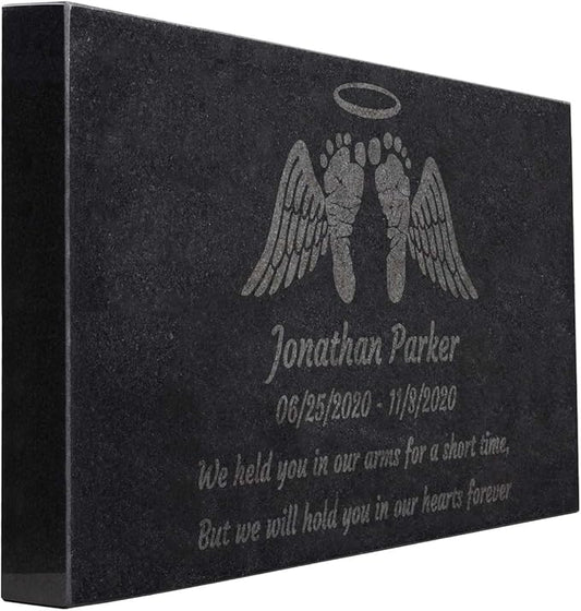 PlaqueMaker Black Granite Memorial Headstone Or Garden Memorial for Lost Infant or Child - Include You Personalized Text. Can be Used as a Sympathy Gift, Garden Stone or Grave Maker (24 x 12 x 2)